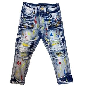 Elite Jeans Kids Bay Side Denim Biker‎ Denim with Paint Ages 2-3 Nwot